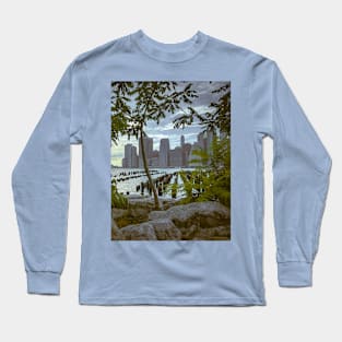 Manhattan Skyline Dumbo Brooklyn NYC Long Sleeve T-Shirt